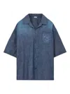 Loewe Embroidered-pocket Short-sleeve Shirt In Blue