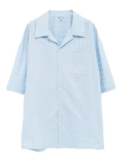 Loewe Embroidered-pocket Short-sleeves Shirt In Blue