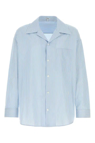 Loewe Poplin Shirt Striped Long Sleeves Embroidery In Blue