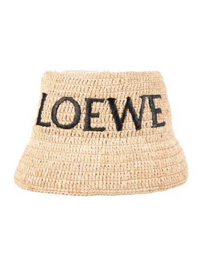 Pre-owned Loewe Embroidered Raffia Bucket Hat In Neutrals