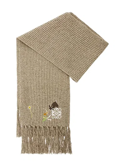 Loewe Embroidered Ribbed Scarf In Brown