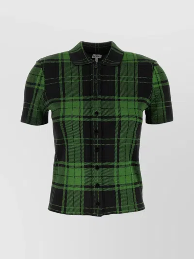 Loewe Embroidered Stretch Silk Blend Shirt In Green