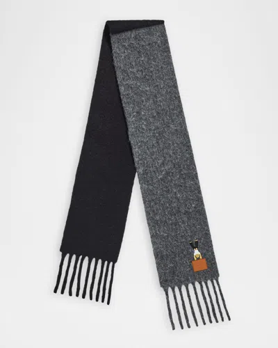 LOEWE EMBROIDERED TWO-TONE WOOL SCARF