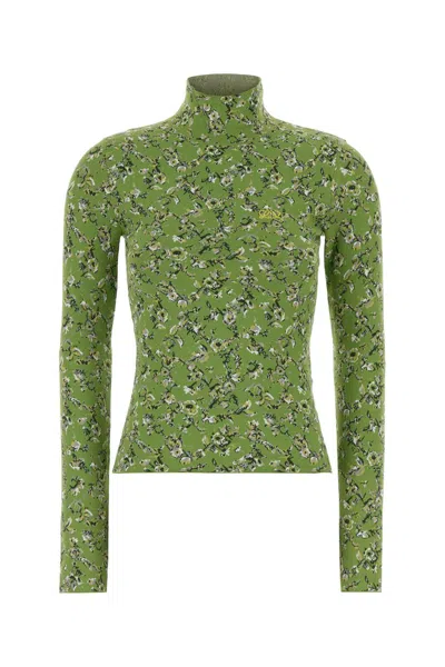 Loewe Embroidered Viscose Blend Floral Sweater In Green