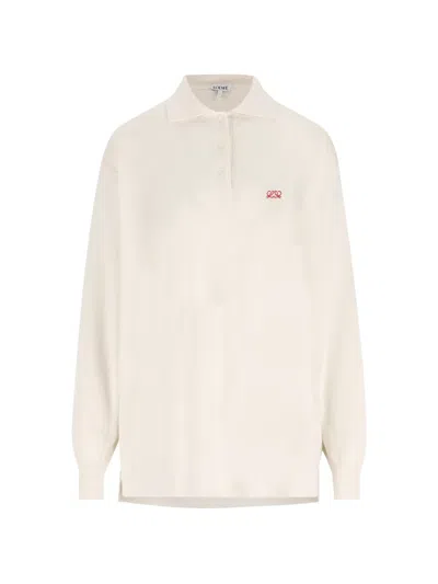 Loewe Embroidered-logo Polo Sweater In Neutral