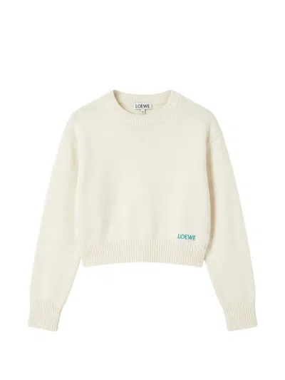 Loewe Womens Ecru Logo-embroidered Long-sleeves Wool Knitted Jumper In Gray