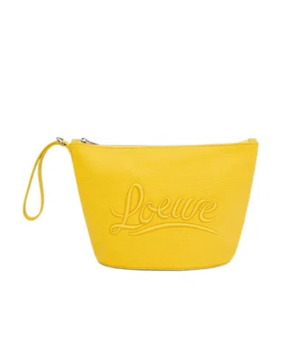 Loewe Embroidery Logo Makeup Bag In Yellow