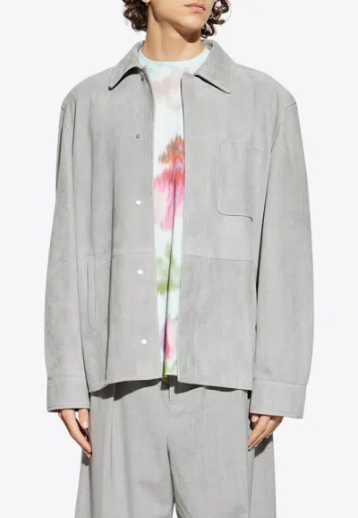 Loewe Essential Suede Overshirt In Gray