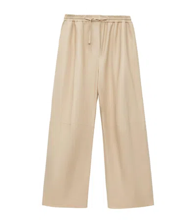 Loewe Exclusive Lambskin Wide-leg Silver Capsule Barrel Trousers In Beige