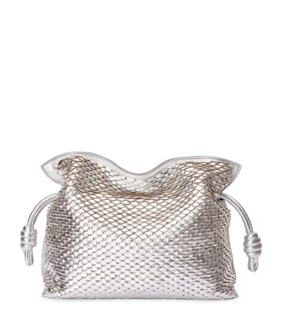 Loewe Exclusive Medium Leather Scales Flamenco Clutch In Silver