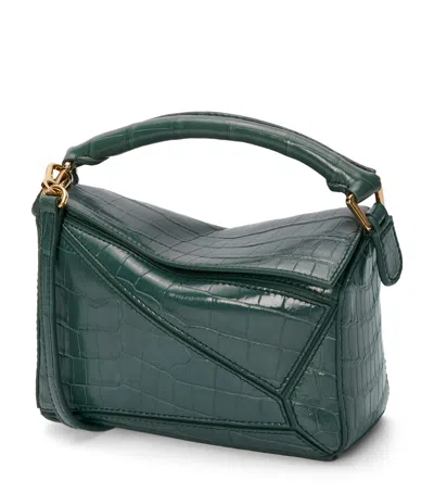 Loewe Exclusive Mini Crocodile Skin Puzzle Top-handle Bag In Green