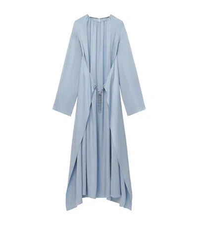 Loewe Exclusive Silk Satin Silver Capsule Donut Chain Maxi Dress In Blue