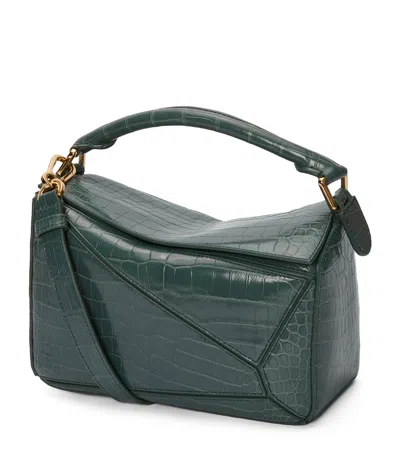 Loewe Exclusive Small Crocodile Skin Puzzle Top-handle Bag In Green