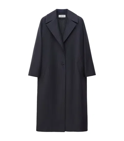 Loewe Exclusive Wool-silk Silver Capsule Overcoat In Blue