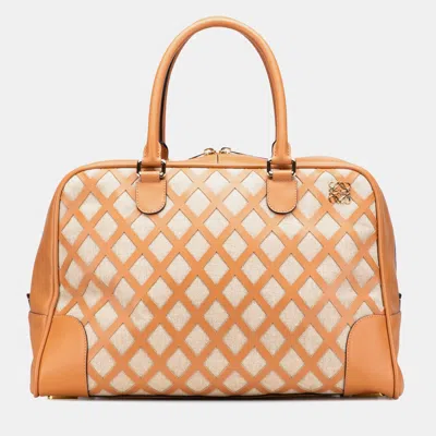 Pre-owned Loewe Extra Large Canvas And Cut Out Leather Amazona 75 In Sand