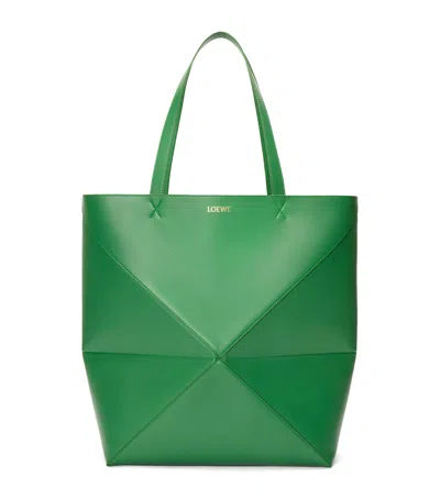 Loewe Extra Large Leather Puzzle Fold Tote Bag In Green