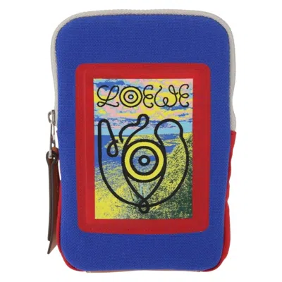 Pre-owned Loewe Eye//nature Zip Neck Pouch Canvas With Applique Blue Canvas Clutche & Pouche Bag (pre-own