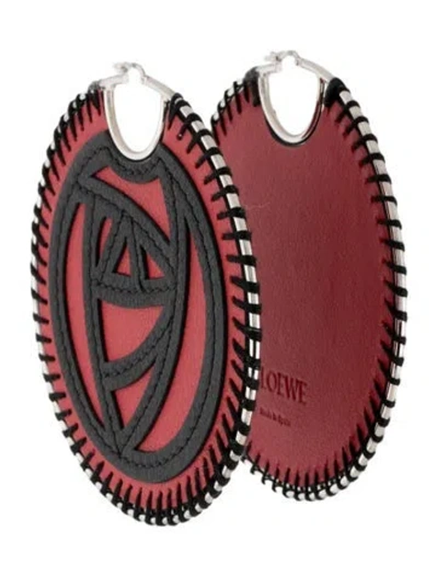 Pre-owned Loewe Fabric & Leather Hoop Earrings In Black/red