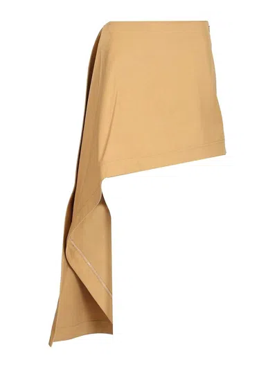 Loewe Womens Beige Draped-side Asymmetric-hem Cotton-blend Mini Skirt In Multi