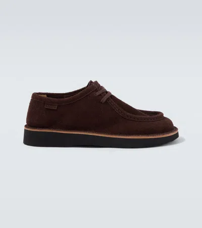 Loewe Faro Lace-up Shoes In Suede Calfskin In Burgundy