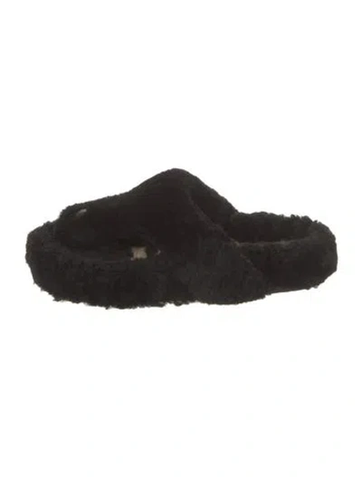 Pre-owned Loewe Faux Fur Flats In Black