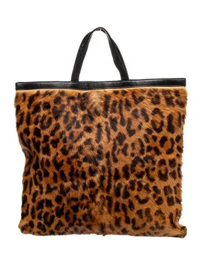 Pre-owned Loewe Faux Fur Top Handle Bag In Brown