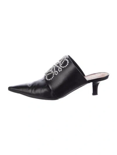 Pre-owned Loewe Faux Pearl Accents Leather Mules In Black