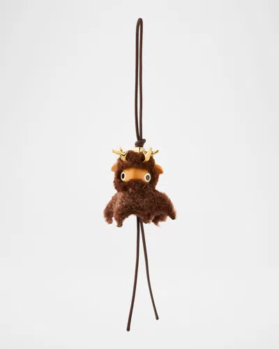 Loewe Fawnie Deer Bag Charm In Acetate & Shearling In Brown