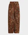 Loewe Feather Printed Denim Wide-leg Pants