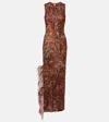 Loewe Feather-trimmed Printed Maxi Dress In Brown