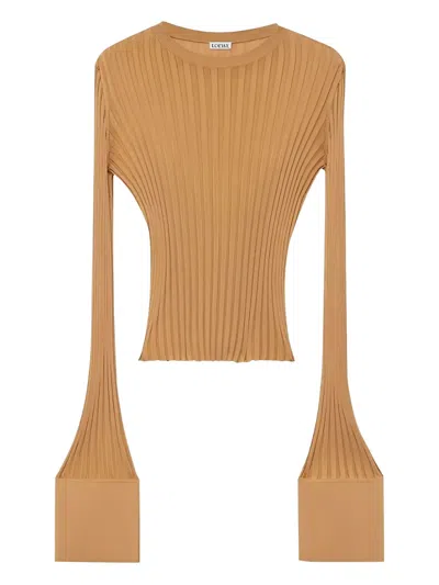 Loewe Fine-ribbed Jumper In Neutral