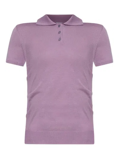 Loewe Fine-ribbed Polo Shirt In Purple