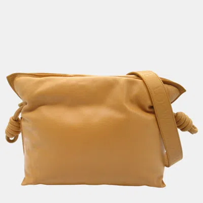Pre-owned Loewe Flaco Clutch Medium Shoulder Bag Leather Brown Camel