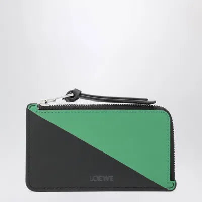 Loewe Flag Card Holder With Coin Pocket In Black / Tropical Green Leather