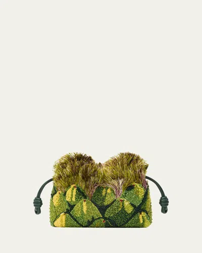 Loewe Flamenco Beaded Clutch In Green