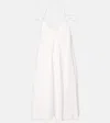 Loewe Flamenco Knotted Leather-trimmed Voile Halterneck Mini Dress In White