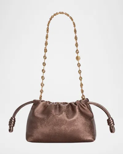 Loewe Flamenco Clutch Bag In Moire-print Leather In Brown