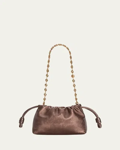 Loewe Flamenco Clutch Bag In Moire-print Leather In Brown