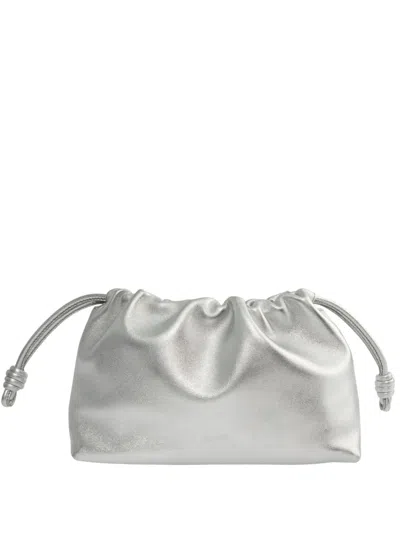Loewe Flamenco Metallic Nappa Calf Leather Clutch In Silver