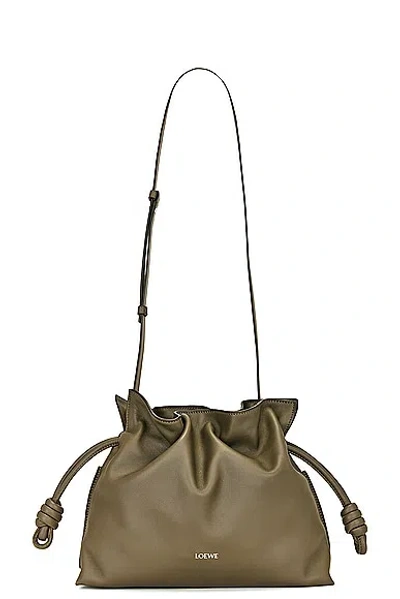 Loewe Flamenco Leather Clutch Bag In Dark Khaki Green