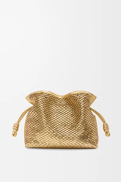 Loewe Medium Flamenco Clutch In Laminated Lambskin For Woman In Gold