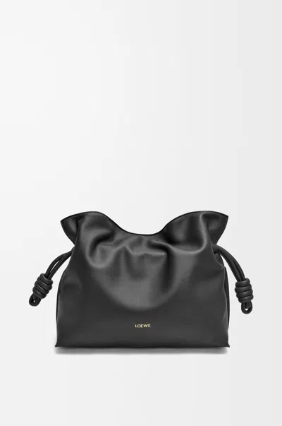 Loewe Panta Medium Flamenco Clutch In Shiny Leather Skin For Woman In Black