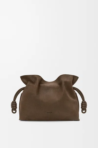 Loewe Medium Flamenco Clutch In Grained Nubuck For Woman In Brown