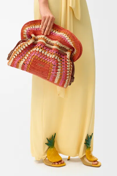 Loewe Medium Flamenco Clutch In Raffia And Leather Skin For Woman