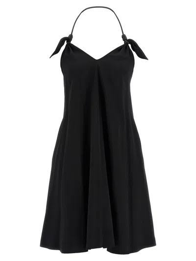 Loewe Halter Neck Sleeveless Flared Dress With Bow In Black