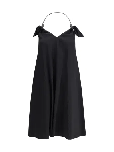 Loewe Halter Neck Sleeveless Flared Dress With Bow In Black