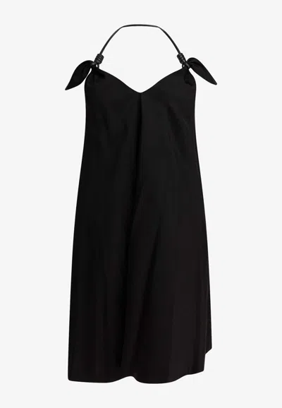 Loewe Halter Neck Sleeveless Flared Dress With Bow In Black