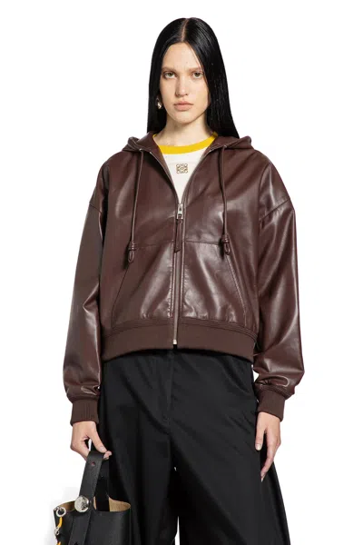 Loewe Flamenco Hoodie In Nappa Lambskin In Brown