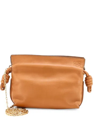 Pre-owned Loewe Flamenco Knot Chain Clutch Leather Nano Crossbody Bag In Brown
