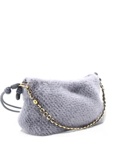 Pre-owned Loewe Flamenco Knot Chain Purse Bag Faux Fur Medium Shoulder Bag In Grey